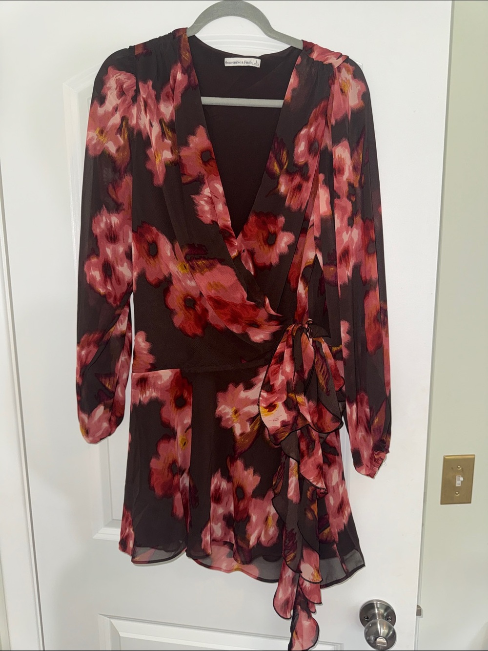 Abercrombie Wrap Floral Dress in Burgundy and Pink